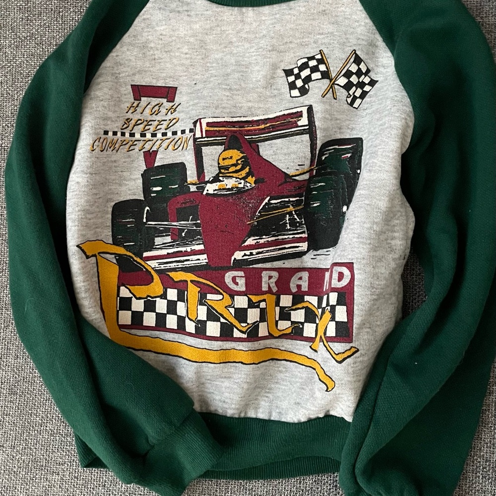 SOLD-Vintage Kids Grand Prix Graphic Sweatshirt - Green & Gray
